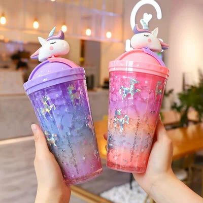 430 ml di doppia parete di plastica bevanda fredda tazza di gelato con paglia