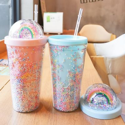Doppio strato Net Red Ins Coppa d'acqua con paglia per Home Office Coppa di succo di latte per colazione