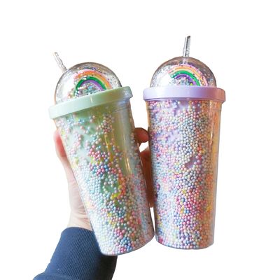 Bevande dirette Coppa da tè a doppia parete acrilica a cuppa di latte con sequine colore personalizzato
