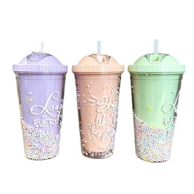 Bevande dirette Coppa da tè a doppia parete acrilica a cuppa di latte con sequine colore personalizzato