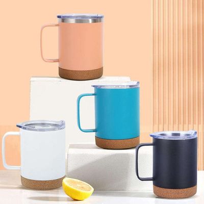 Elegante tazza da caffè in acciaio inossidabile da ufficio da 12 oz/16 oz con fondo di sughero e presa a mano