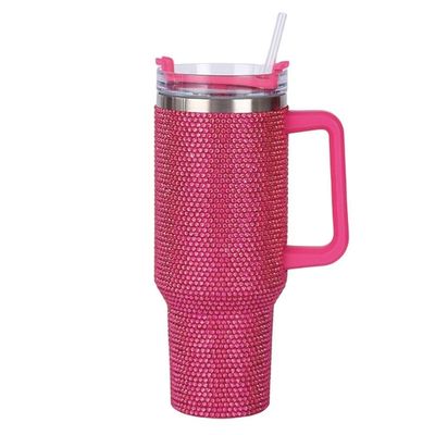 40oz di bottiglia d'acqua in acciaio inossidabile incrostata di diamanti Tazza aspiratrice con paglia e maniglia