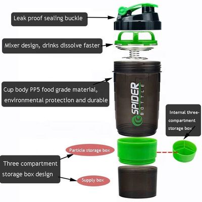 Unisex Custom Logo 500ml Bpa Free Shaker Bottle PP Milk Shake Cup Protein Powder Fitness Gym Sport Bottiglia d'acqua con palla di miscelazione