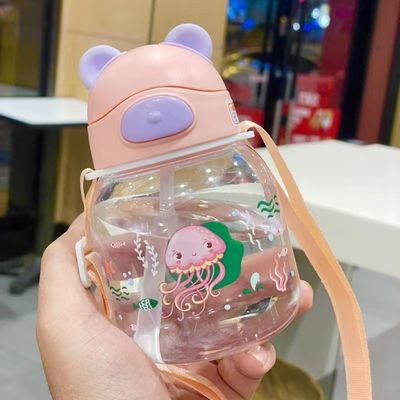 Bottiglia d'acqua di paglia leggera e resistente per bambini anti-caduta con design di orso carino
