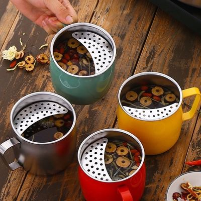 Fornitura diretta Tazza da tè in acciaio inossidabile 304 Tazza portatile di qualità alimentare con filtro a mezza luna
