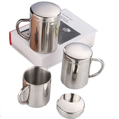 SUS 304 Acciaio inossidabile doppio muro Tazza da campeggio per caffè e tè con coperchio Viaggi sostenibili
