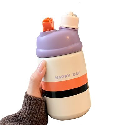 Bottiglia d'acqua portatile in acciaio inossidabile di 500 ml Capacità tazza di caffè isolato con paglia