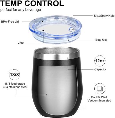Occasione di campeggio 12 oz di acciaio inossidabile isolato tazza a forma di uovo con coperchio di qualità alimentare PP