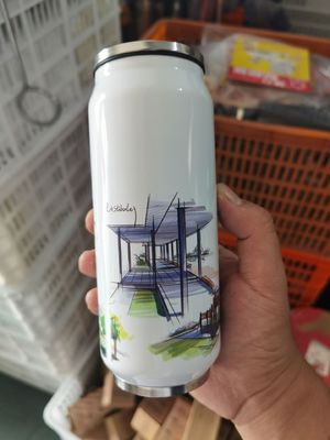 12oz 17oz doppia parete in acciaio inossidabile lattina di soda con portabevande a coperchio di paglia