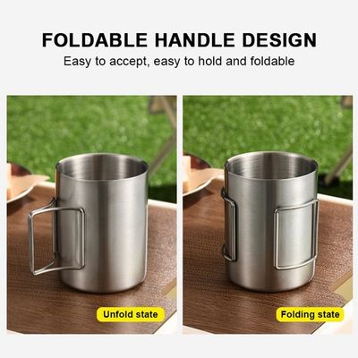 OEM Acciaio inossidabile Fornitura diretta Tazza a doppia parete Tazza da campeggio con maniglia pieghevole