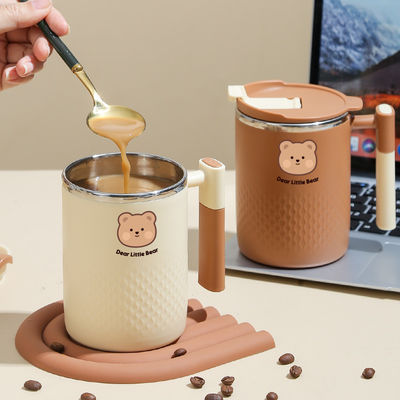 Tazza da colazione in acciaio inossidabile 304 450 ml tazza da caffè a doppio strato e coperchio sigillato