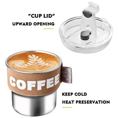 Coppa da caffè in acciaio inossidabile 304 con coperchio portatile e compatto