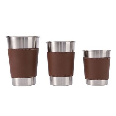 170ML 330ML 500ML Tazza da birra in acciaio inossidabile Tazza portatile da campeggio con custodia in pelle