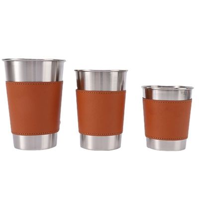170ML 330ML 500ML Tazza da birra in acciaio inossidabile Tazza portatile da campeggio con custodia in pelle