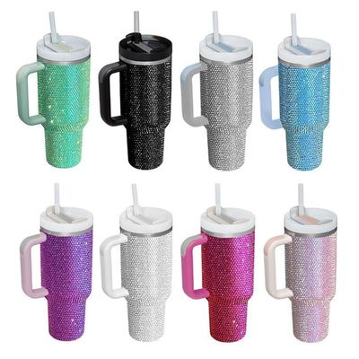40oz di rhinestone stuffato Tumbler Cup con manico e paglia costruzione a doppio muro