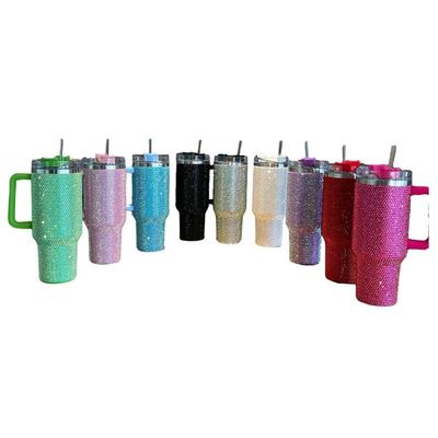 40oz di rhinestone stuffato Tumbler Cup con manico e paglia costruzione a doppio muro