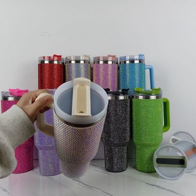 40oz di rhinestone stuffato Tumbler Cup con manico e paglia costruzione a doppio muro