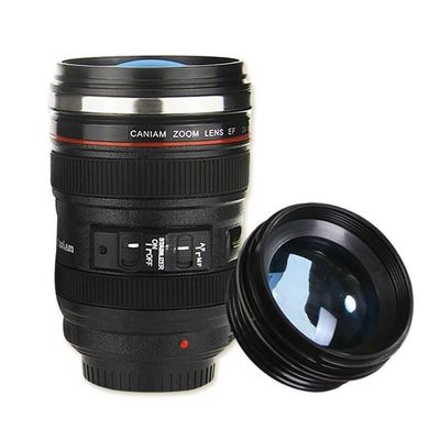 Tazza da caffè in acciaio inossidabile in forma di obiettivo della fotocamera per un peso sostenibile e leggero