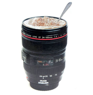 Tazza da caffè in acciaio inossidabile in forma di obiettivo della fotocamera per un peso sostenibile e leggero