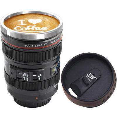 Tazza da caffè in acciaio inossidabile in forma di obiettivo della fotocamera per un peso sostenibile e leggero