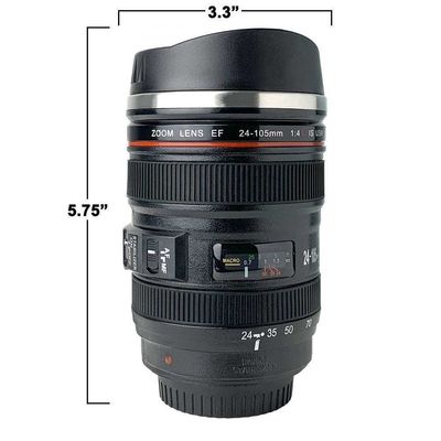 Tazza da caffè in acciaio inossidabile in forma di obiettivo della fotocamera per un peso sostenibile e leggero