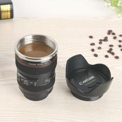 253.4g Camera a doppia parete in acciaio inossidabile Lente tazza di caffè per gli appassionati di fotografia